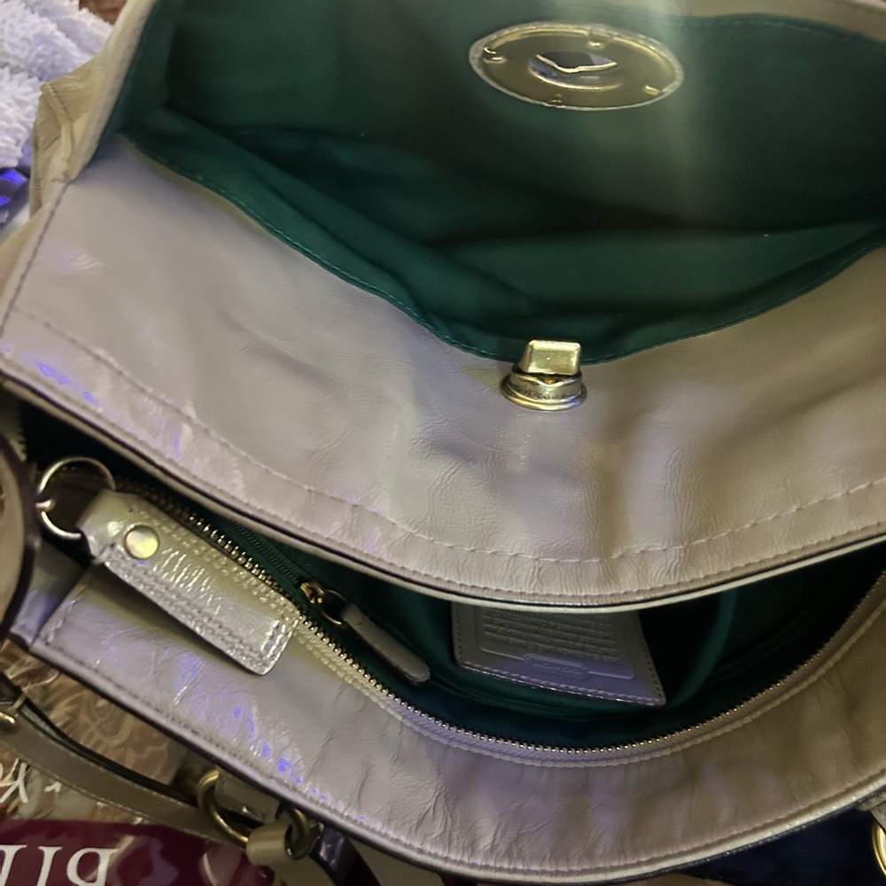 Coach Tan Leather Tote with Gold Accents - Picture 12 of 13
